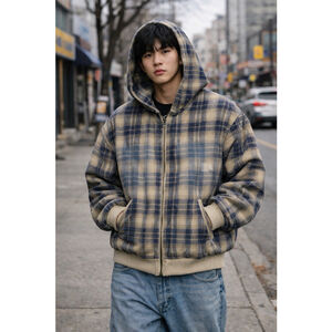 Men’s Plaid Zip Up Heavyweight Hoodie Trending Street wear M